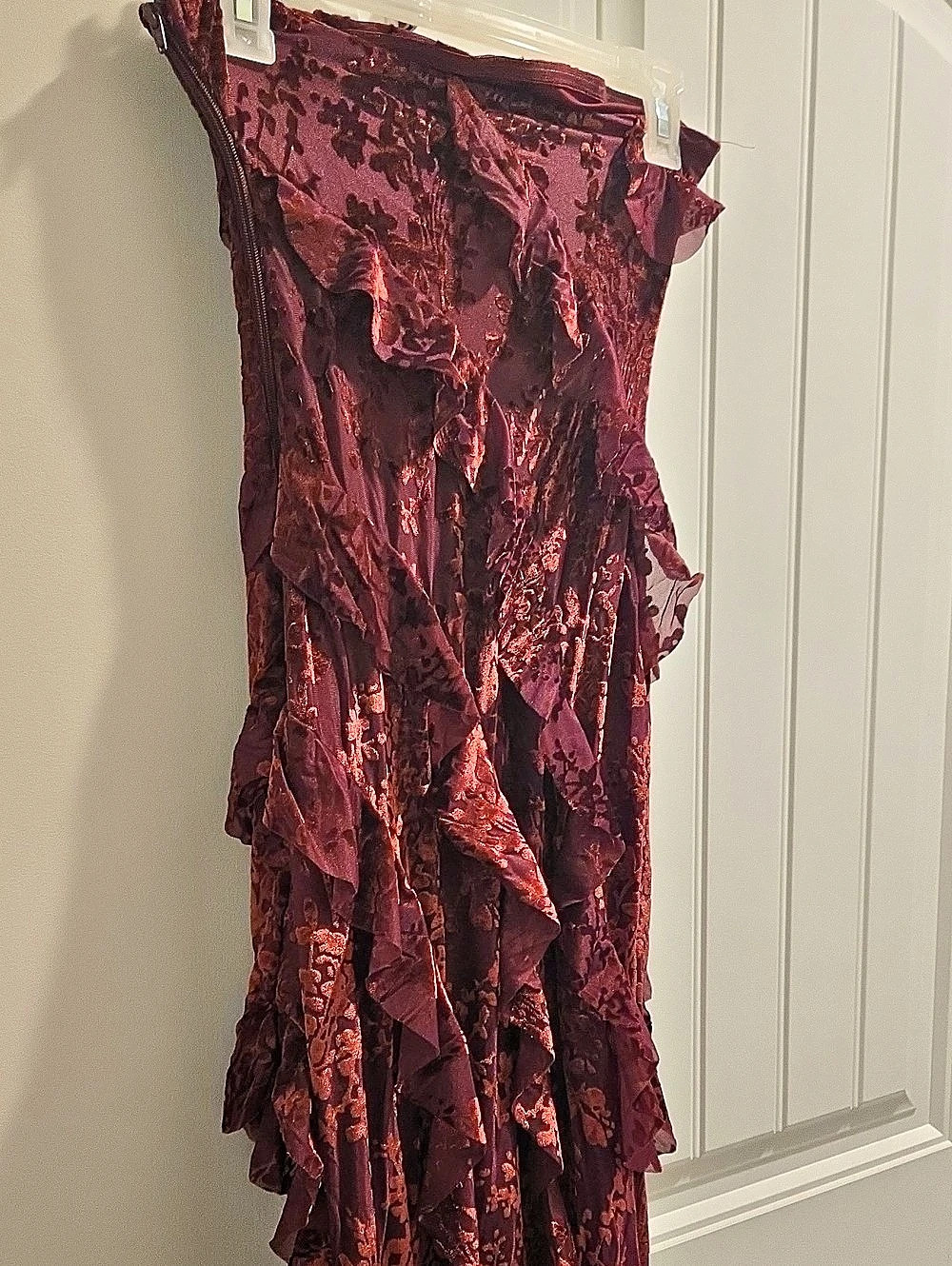 Floral Ruffle Maxi Dress in Burgundy Like New - Picture 3 of 3